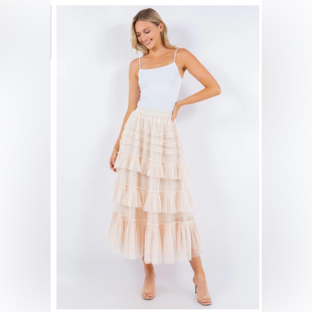 New With Tags Gypsy Ruffled Tiered Mini Dot Tulle Midi Skirt medium